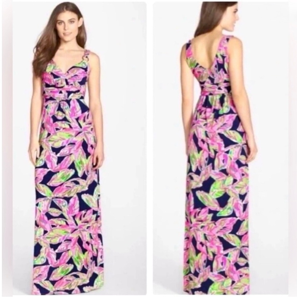 LILLY PULITZER, Villa Maxi Dress in the Bright Navy in The Vias Print, Size M